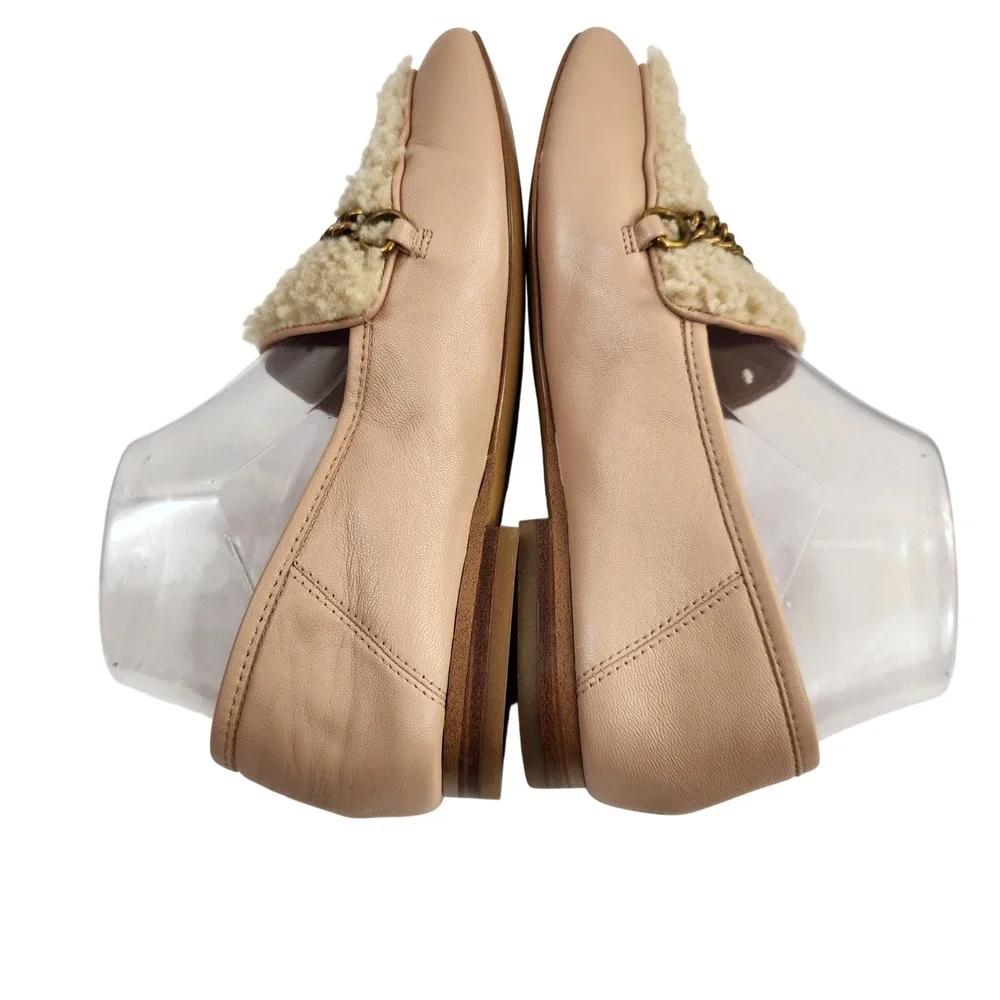 COACH Helena Beige Shearling Chain Detail Loafers‎ Womens  Luxury Flats Size 7
